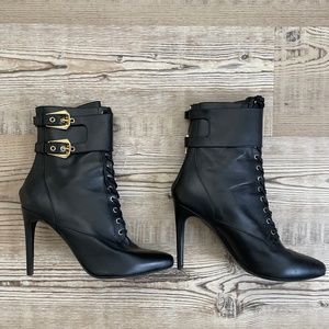 BALMAIN URIA LEATHER ANKLE BOOTS ZIPPER WITH BUCKLE